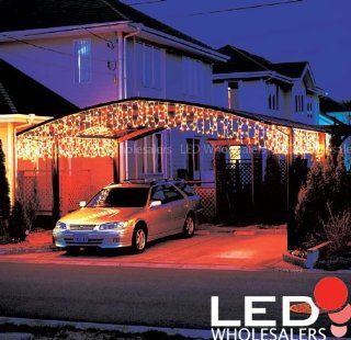 LEDwholesalers 16 Feet 128 LEDs Icicle Christmas Holiday Lights with White Wire, Warm White Light, X059WW  Outdoor Lightstrings  Patio, Lawn & Garden