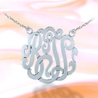 Monogram Necklace 1 1/2 inch Sterling Silver Handcrafted Cutout Personalized Initial Necklace   Made in USA JN Monograms Jewelry