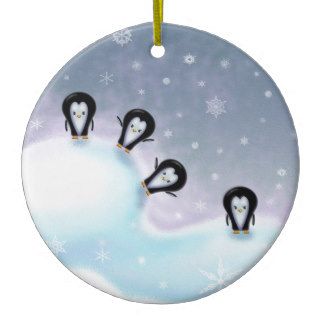 Penguins Having Fun Christmas Ornament