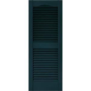 Builders Edge 15 in. x 39 in. Louvered Shutters Pair in #166 Midnight Blue 010140039166
