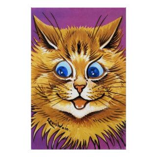 Vintage Happy Cat Poster Print