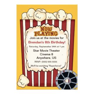 Movie Popcorn Kids Birthday Invitation