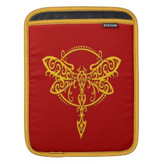 Swirling Yellow Dragonfly on Red iPad Sleeve