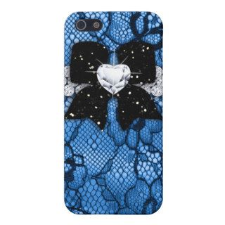 Vintage Lace iPhone Cute Bow Glitter Heart Blue Cover For iPhone 5