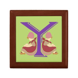Victorian letter Y with 2 cute little girls Keepsake Boxes