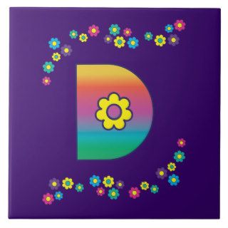 Letter D in Flores Rainbow Monogram Ceramic Tiles