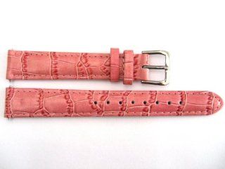 GORGEOUS 14MM PINK STITCHED PADDED CROCO GRAIN GENUINE LEATHER WATCH BAND Watches