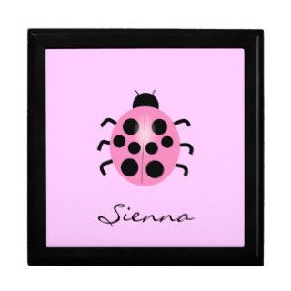 Pink Ladybug customize able Name Jewelry Boxes