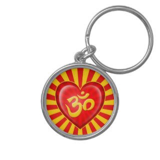 Yoga Love Heart Om Yellow & Red Rays Keychains