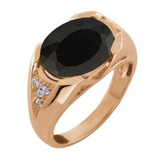 4.11 Ct Oval Black Onyx and White Diamond Gold Plated Silver Ring Jewelry