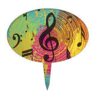 Bright Music notes on explosion of colour Cake Picks