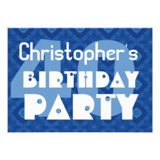 Modern 40th Birthday Party Blue Pattern For Him Announcement