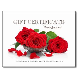 Red Roses Valentine's Day Gift Certificate Post Cards