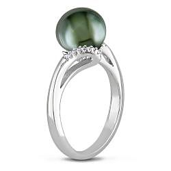 Miadora 10k White Gold Black Tahitian Pearl and Diamond Accent Ring (9 9.5 mm) Miadora Pearl Rings
