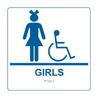 ADA Girls Braille Sign RRE 140 99 BLUonWHT Womens / Girls  Business And Store Signs 