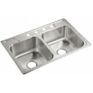 KOHLER Middleton Self Rimming Stainless Steel 33x22x7 4 Hole Double Bowl Kitchen Sink 14707 4 NA