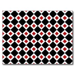 Black, White, Red Diamond Pattern Post Card