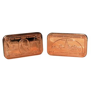 1 ounce 999 Pure Copper Bullion Ingot 2012 Ben Franklin $100 Note Design Coins