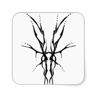 Deer Skull Tribal Tattoo   black and white Square Stickers