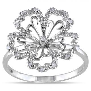 Miadora 14k White Gold 1/10ct TDW Diamond Flower Ring (H I, I2 I3) Miadora Diamond Rings