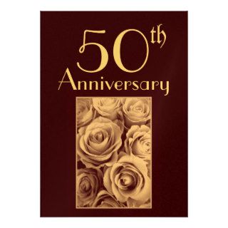 50th Wedding Anniversary GOLD Roses Custom Invitations