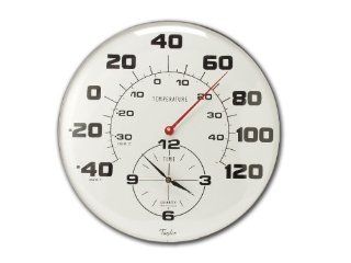 Taylor 162 18 Inch Metal Thermometer and Clock  Outdoor Thermometers  Patio, Lawn & Garden