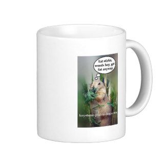 Funny "eat sticks, weeds, hay get fat anyway" mugs
