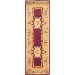Handmade Aubusson Limours Burgundy/ Gold Wool Rug (2'6 x 10') Safavieh Runner Rugs
