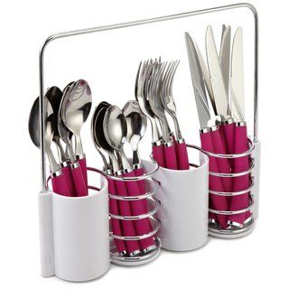 LeBrun French 'Ellipse' Fuchsia Soft Handle 24 piece Cutlery Set LeBrun Cutlery Sets