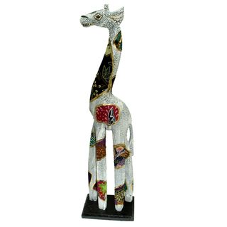 White Wooden Batik Giraffe Statue (Indonesia) Statues & Sculptures