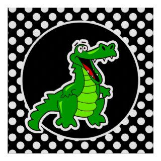 Alligator on Black and White Polka Dots Poster