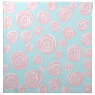 Pastel Pink Rose Pattern on Light Blue. Printed Napkins