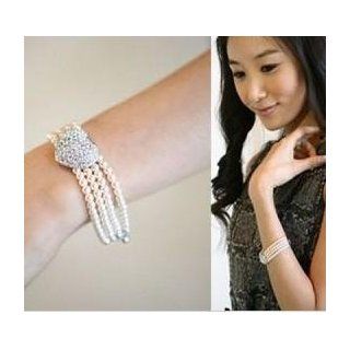 The Multi Layer Pearl Diamond Heart Bracelet Jewelry