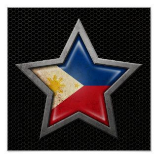 Filipino Flag Star with Steel Mesh Effect Print