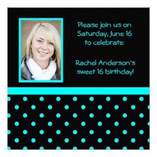 Black with Blue Polka Dots Photo Party Invite