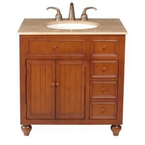stufurhome Mary 36 in. Vanity in Dark Cherry with Marble Vanity Top in Travertine with White Undermount Sink GM 2214 36 TR