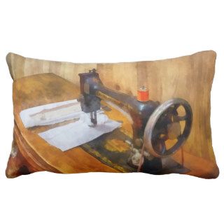Sewing Machine With Orange Thread Throw Pillows