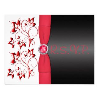 PRINTED RIBBON Red, Black, White Floral RSVP Card