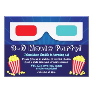 3D Movie Party Birthday Invitation