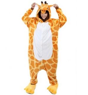 Meilaier Flannel Kigurumi Pajamas Halloween Giraffe Costume Animal Pajama Onesie Hooded Sleepwear (XL(For Height 180 188cm)) Clothing