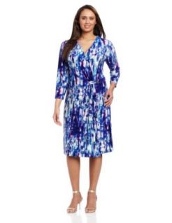 Jones New York Women's Plus Size Knit Long Sleeve Wrap Dress, Bright Imperial Multi, 0X