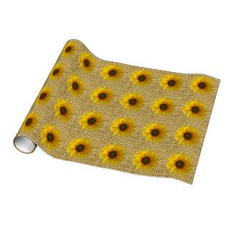Country Yellow Sunflower  Burlap Style Rustic Gift Wrap