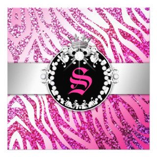 311 Glitter Queen Zebra Pink & Purple (Any Age) Personalized Invite