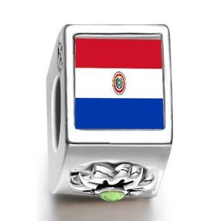 Paraguay flag August birthstone photo flower European charm bead Jewelry