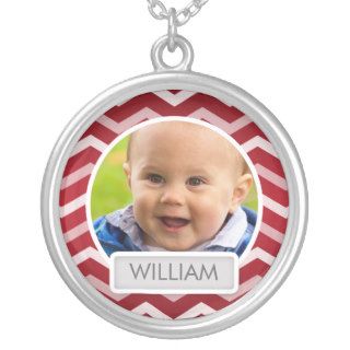 Baby Photo With Name Chevron Pattern Red Necklaces