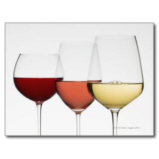 Close up of glasses of different wines post cards