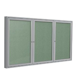 3 Door Aluminum Frame Enclosed Vinyl Tackboard Surface Color Mint, Size 48" H x 96" W x 2.25" D, Frame Finish Satin  Combination Presentation And Display Boards 