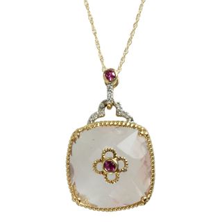 Michael Valitutti 10k Yellow Gold Rose Quartz, Pink Sapphire and Diamond Necklace (I J, I1 I2) Michael Valitutti Gemstone Necklaces