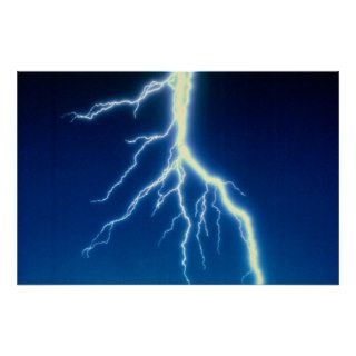 Lightning bolt over blue background posters