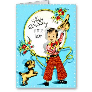 Little Cowboy   Retro Little Boy Happy Birthday Greeting Cards